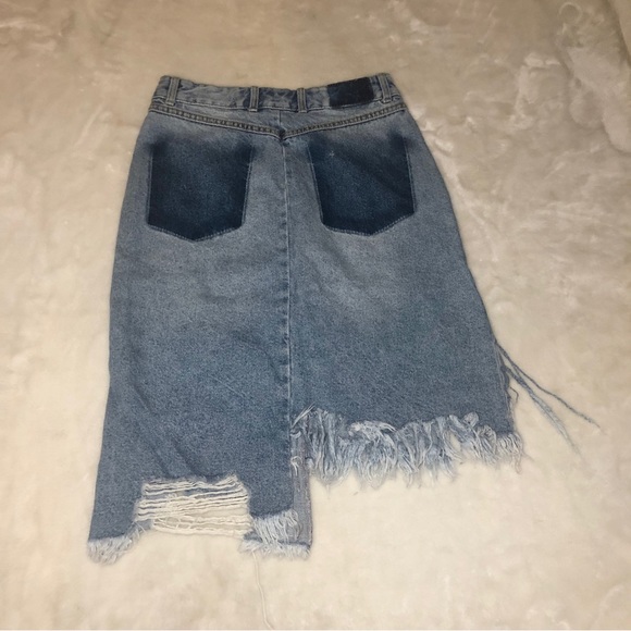 Zara Distressed Front Zip Midi Aysemetrical Denim Jean Skirt Size Small - Picture 12 of 16